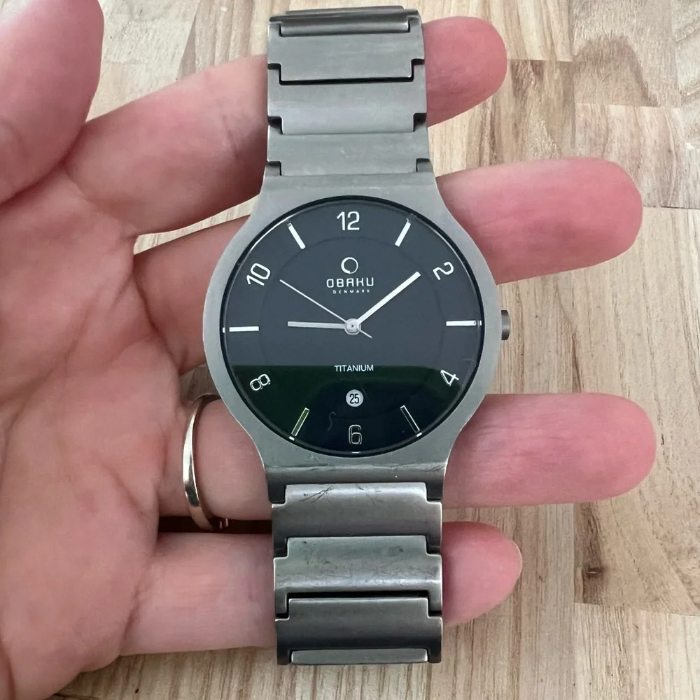 Obaku Denmark men’s all titanium dress watch NEW BATTERY